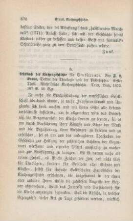 678-685 [Rezension] Kraus, Franz Xaver, Altchristliche Kirchengeschichte