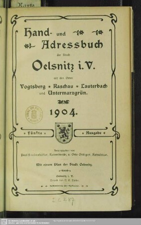 5.1904: Hand- und Adreß-Buch der Stadt Oelsnitz i. V. mit den Orten Voigtsberg, Raschau und Lauterbach