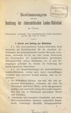 Bestimmungen für die Benützung der steiermärkischen Landes-Bibliothek in Graz