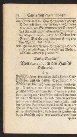 Das 4. Capitel/ Von Praetensionen des Hauses Oesterreich