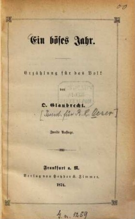 Ein böses Jahr : Erzählung für das Volk
