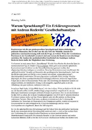 Warum Sprachkampf? Ein Erklärungsversuch mit Andreas Reckwitz’ Gesellschaftsanalyse