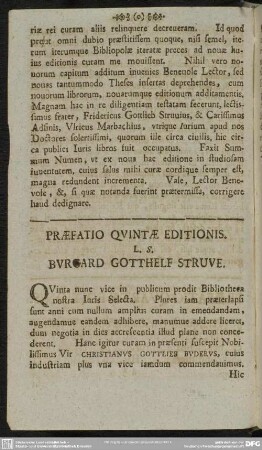 Praefatio Quintae Editionis L. S. Burgard Gotthelf Struve