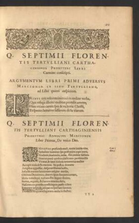 Argumentum Libri Primi Adversus Marcionem Et Ipso Tertulliano, ad Libri quinti auspicium