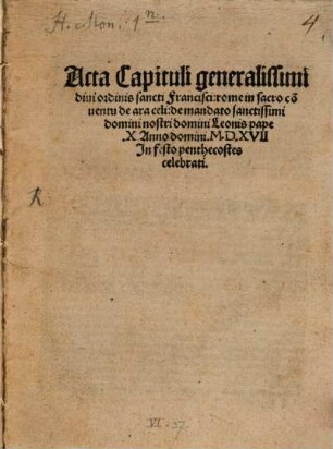 Acta capituli generalis Ordinis S. Francisci a. 1517 celebrati