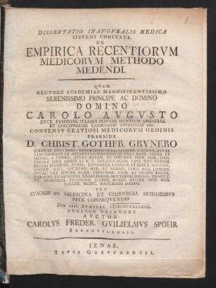 Dissertatio Inauguralis Medica Sistens Cogitata. De Empirica Recentiorum Medicorum Methodo Medendi