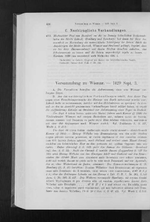 Versammlung zu Wismar. - 1429 Sept. 3.