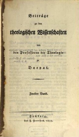 Beiträge zu den theologischen Wissenschaften. 2. 1833