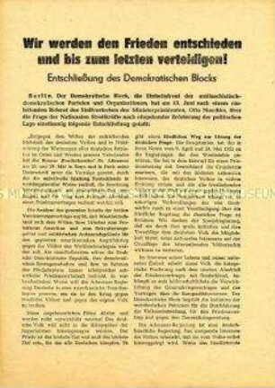 Entschließung der Blockparteien für die Aufstellung nationaler Streitkräfte in der DDR