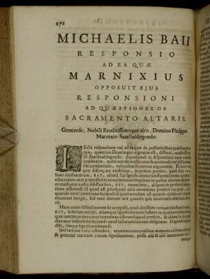 Michaelis Baii Responsio Ad Ea Quae Marnixius Opposuit Ejus Responsioni Ad Quaestiones De Sacramento Altaris