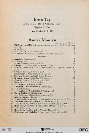 Erster Tag: Donnerstag, den 3. Oktober 1935, Beginn 3 Uhr (Nr. 1-298)