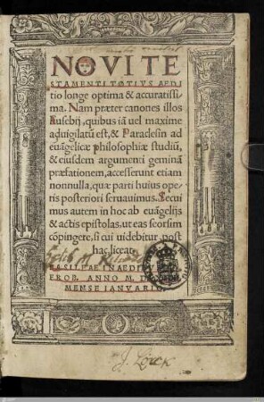 Novi Testamenti Totivs Aeditio longe optima & accuratissima