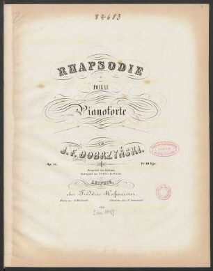 Rhapsodie Pour Le Pianoforte Op. 51
