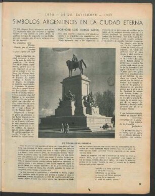 Símbolos argentinos en la ciudad eterna : 1870 - 20 de septiembre - 1952