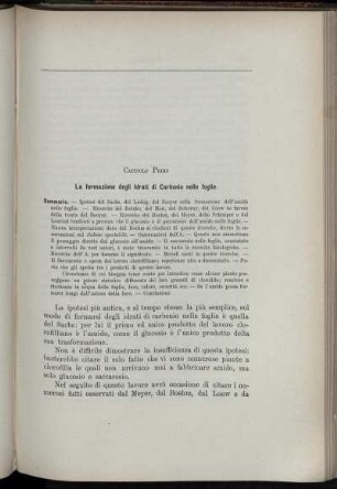 Capitolo Primo. La formazione degli Idrati di Carbonio nelle foglie.