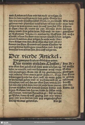 Der vierde Artickel. Von gemeyner freyheyt Götliches worts