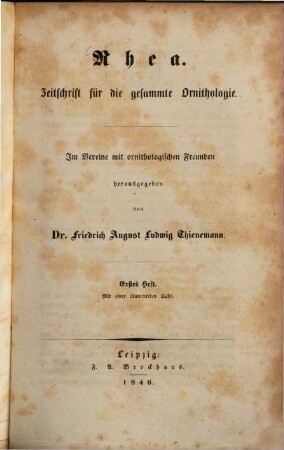 Rhea : Zeitschr. für d. gesammte Ornithologie. 1. 1846