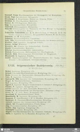 XVIII. Ostpreussischer Bezirksverein.