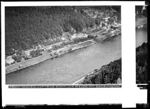 Sächsische Schweiz, Schmilka an der Elbe mit Badeanstalt, Luftbild