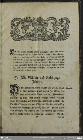 Leichenpredigt : Eingang, Leichentext, Vorstellung und Eintheilung, Abhandlung, Anwendung