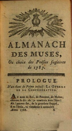 Almanach des muses : ou choix des poésies fugitives. 1788