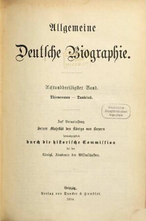Allgemeine Deutsche Biographie, 38. Thienemann - Tunicius