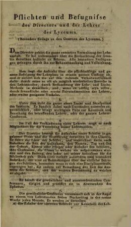 Gesetze des Lyceums zu Karlsruhe : nebst einer Nachricht von der gegenwärtigen Einrichtung dieses Instituts. Bekannt gemacht zufolge Beschlusses des hohen Ministeriums des Innern vom 17. April 1824. Nro. 4466