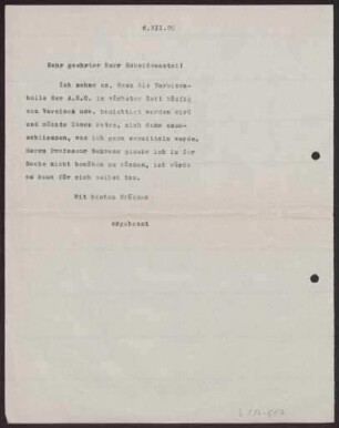 Schreiben an Hermann Scheidemantel (Brief)