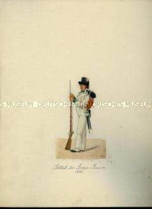 Uniformdarstellung, Soldat der Armee-Reserve, Sachsen, 1815.