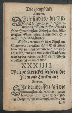 XXXIIII. Welche Artickel fechten die Jüden und Türcken an?