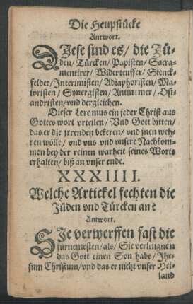 XXXIIII. Welche Artickel fechten die Jüden und Türcken an?