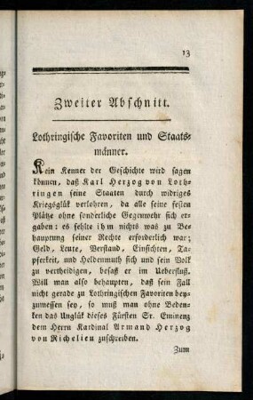 13-23, Zweyter Abschnitt. Lothringische Favoriten und Staatsmaenner. -Dritter Abschnitt. Deutsche Favoriten und Staatsmaenner.