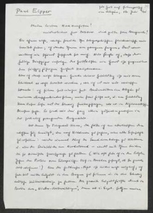 Brief von Paul Eipper an Gerhart Hauptmann