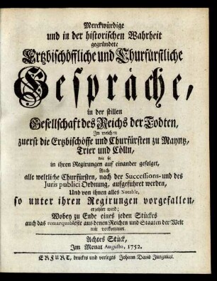 Achtes Stück, Im Monat Augusto, 1752.