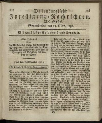 XIX.Stück. Sonnabends: den 13. May 1797.