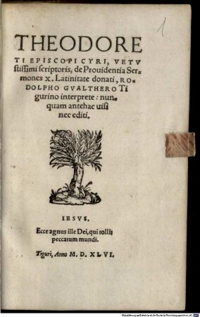 Theodōrētu Episkopu Kyru Peri pronoias logoi deka : = Theodoreti Episcopi Cyri De Providentia sermones X