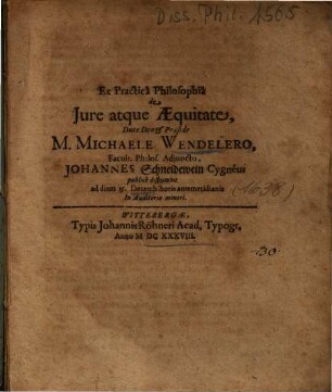 Ex Practica Philosophia de Jure [Iure] atque Aequitate