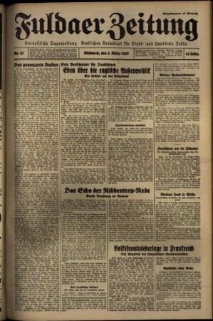 Erste Ausgabe vom Mittwoch, den 03. März 1937.