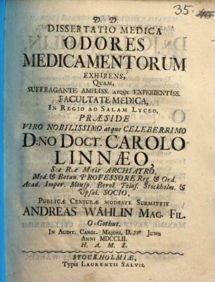 Diss. med. odores medicamentorum exhibens