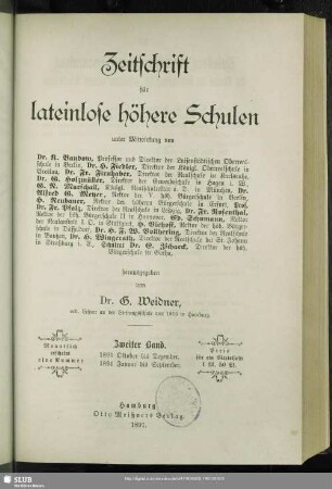 2.1890/91: Zeitschrift für lateinlose höhere Schulen : Organ d. Vereins zur Förderung des Lateinlosen Höheren Schulwesens, sowie des Vereins Sächsischer Realschullehrer