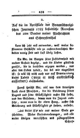 Auf die im Aprilstücke des Braunschweigischen Journals 1788 befindliche Recension des 2ten Bandes meiner Nachrichten aus Schnepfenthal