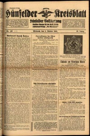 Ausgabe vom Mittwoch, den 08. Oktober 1941.
