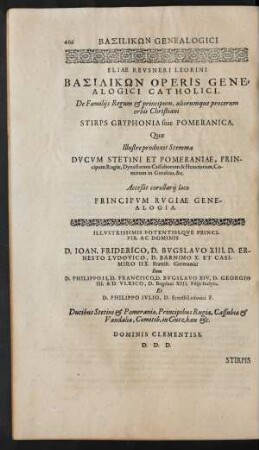 [Pars VIII.] De Familiis Regum ... Stirps Gryphonia sive Pomeranica, ...
