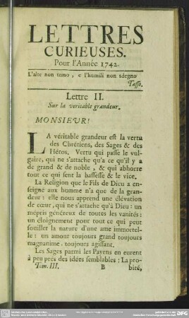 Lettre II. Sur la veritable grandeur