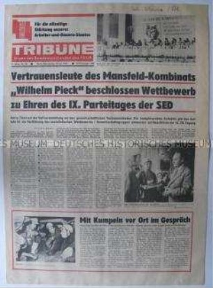 Tageszeitung des FDGB "Tribüne" zum sozialistischen Wettbewerb im Mansfeld-Kombinat
