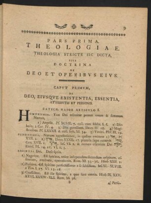 Pars Prima. Theologiae. Theologia Stricte Sic Dicta, ...