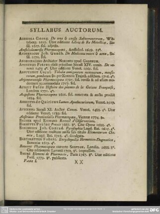 Syllabus Auctorum
