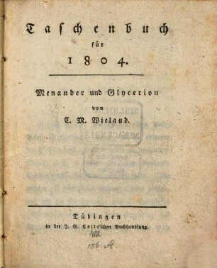 Menander und Glycerion : Taschenbuch für 1804