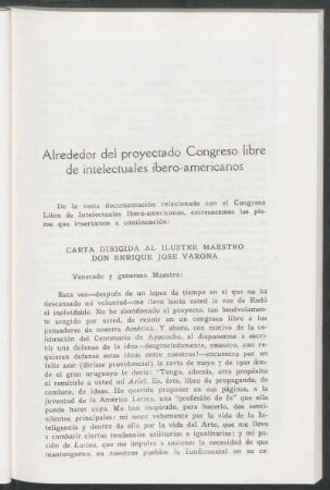 Alrededor del proyecto congreso libre de intelectuales ibero-americanos - Documentos