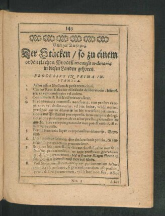 Kurtzer Auszug Der Stücken/ so zu einem ordentlichen Proceß in causa ordinaria in diesen Landen gehören.